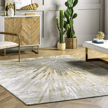 nuLOOM Abstract Area Rug, Gold, Kid and Pet Friendly, 5" x 8"