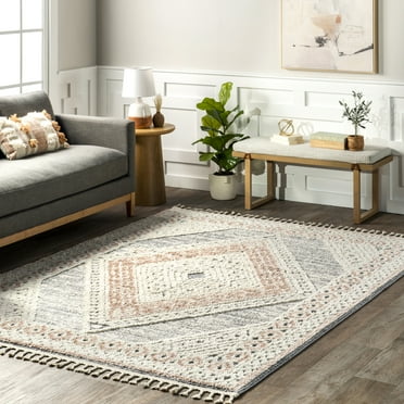 nuLOOM Acacia Raised Diamond Tasseled Area Rug, 8' 10" x 12', Beige