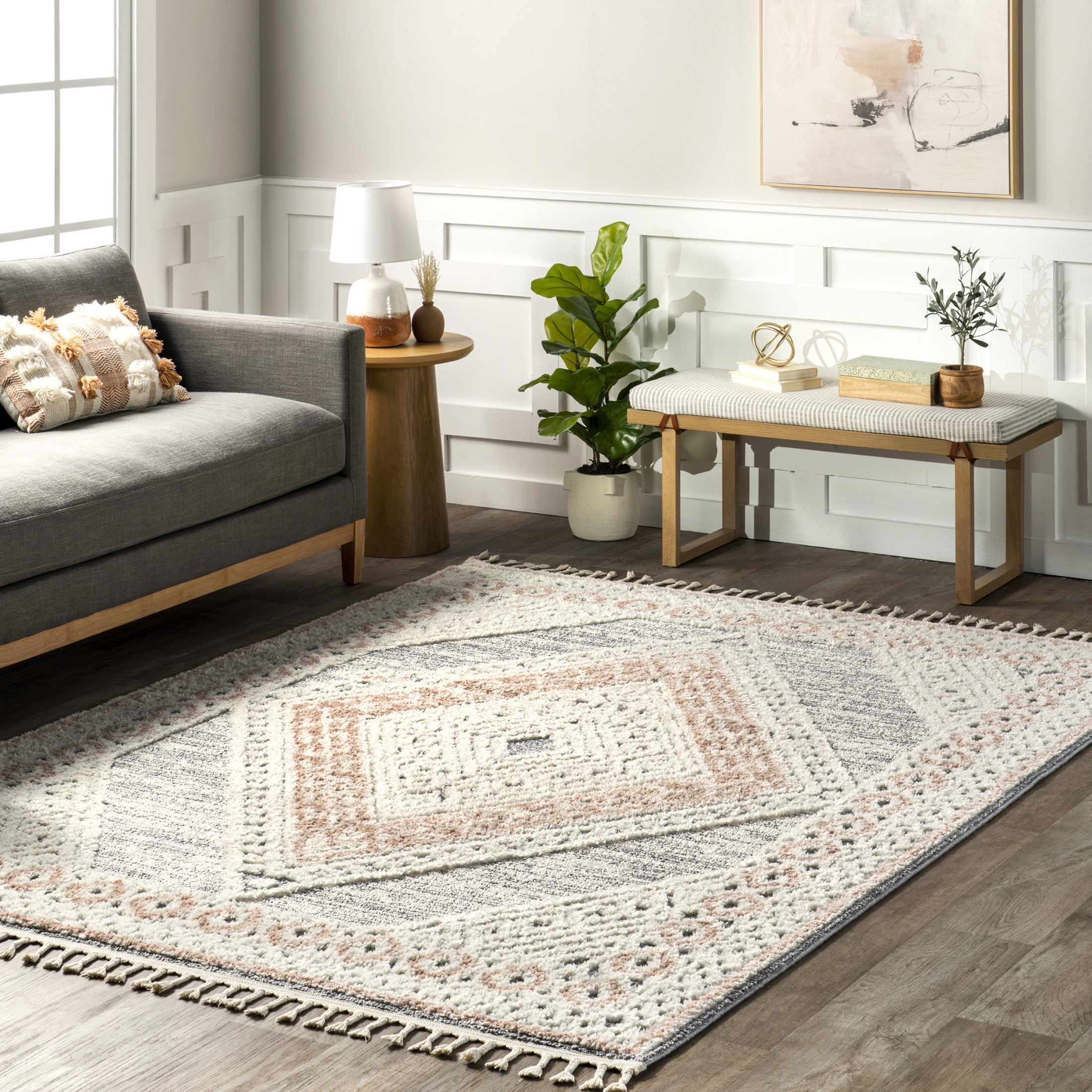 nuLOOM Acacia Raised Diamond Tasseled Area Rug, 8' x 10', Acacia Multicolor