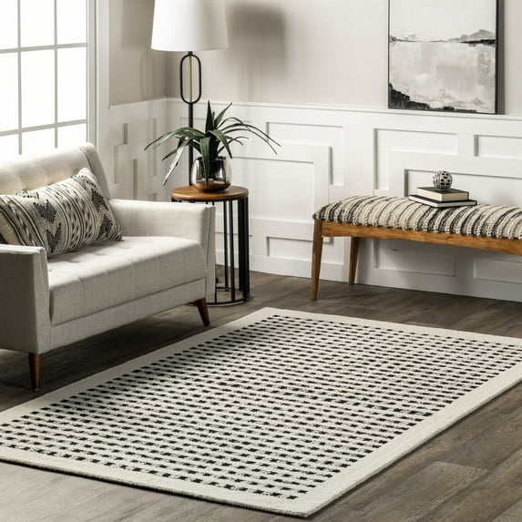 nuLOOM Adahlia Checkered Wool Area Rug, 5' x 8', Ivory