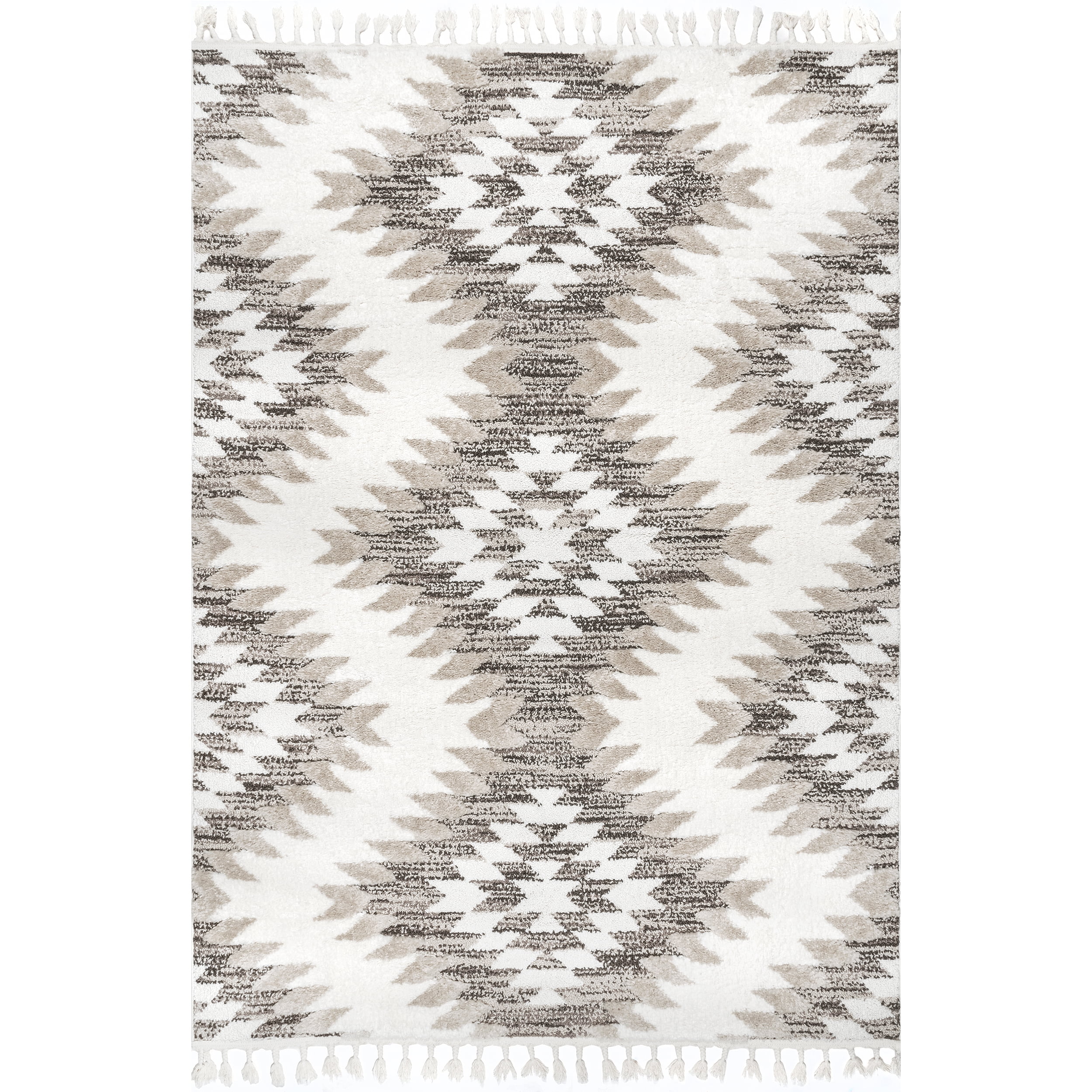 nuLOOM Adelade Aztec High Low Shaggy Tassel Area Rug, 6' 7" x 9', Beige