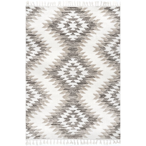 nuLOOM Adelade Aztec High Low Shaggy Tassel Area Rug, 8' 10" x 12', Beige