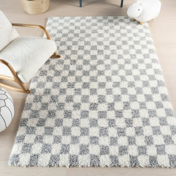 nuLOOM Adelaide Mid-Century Checkered Shag Area Rug, 10' x 14', Light Grey