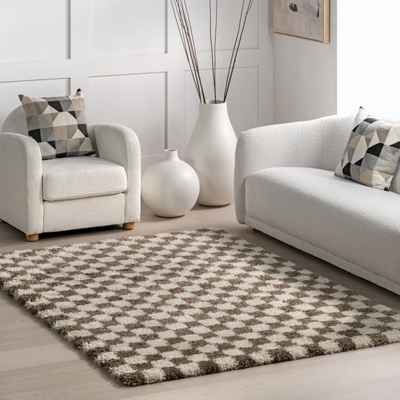 nuLOOM Adelaide Mid-Century Checkered Shag Area Rug, 2' x 3', Adelaide Beige