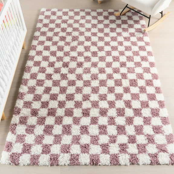 nuLOOM Adelaide Mid-Century Checkered Shag Area Rug, 3' x 5', Pink