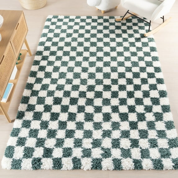 nuLOOM Adelaide Mid-Century Checkered Shag Area Rug, 5' x 7' 7", Green