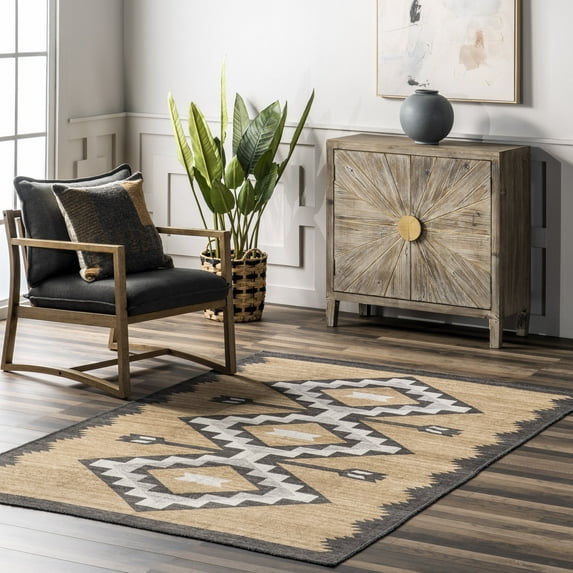 nuLOOM Adilynn Aztec Machine Washable Area Rug, 4' x 6', Beige