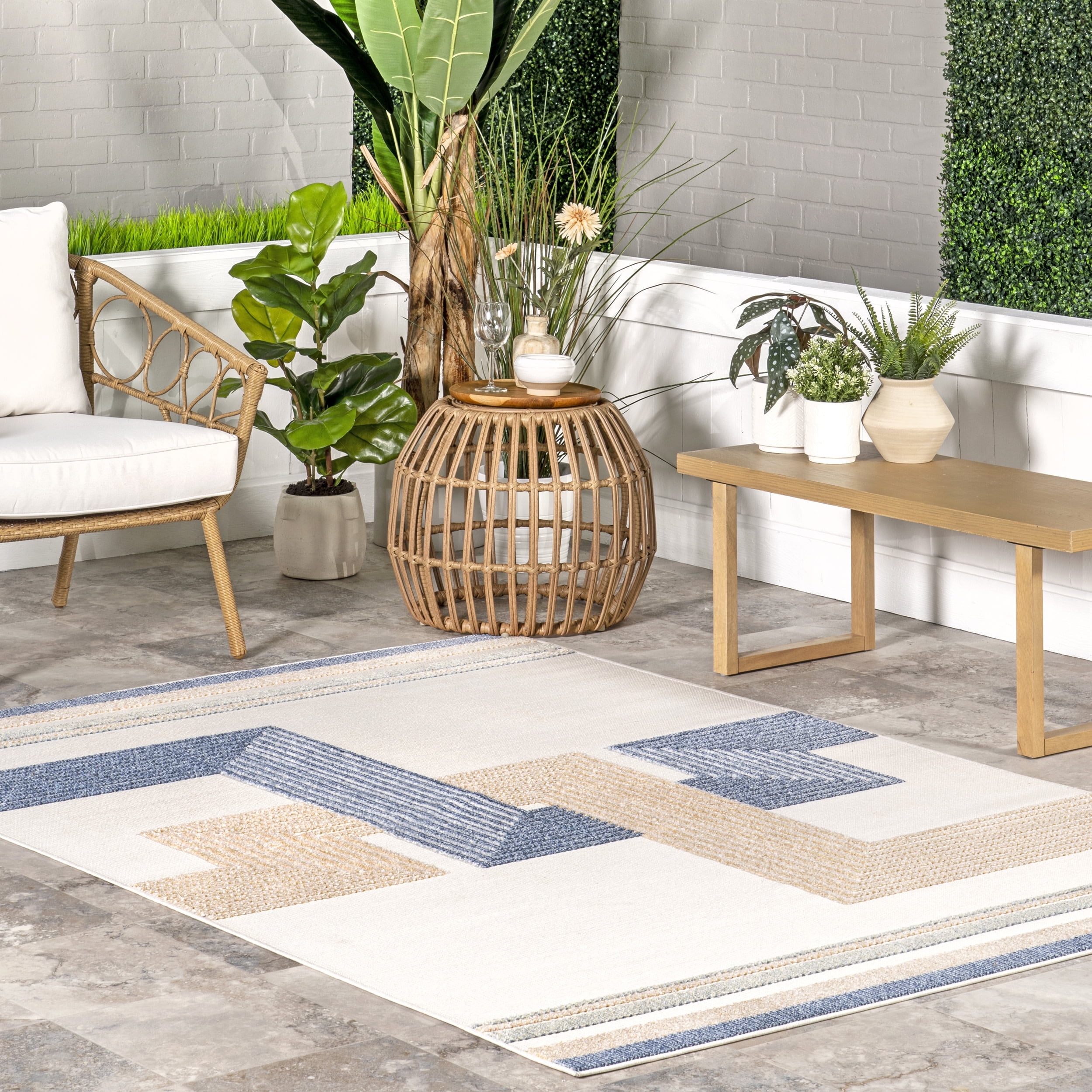 8' x 10' Blue and Gray Striped Indoor Outdoor Area Rug 8' x 10' Blue and Gray Striped Indoor Outdoor Area Rug