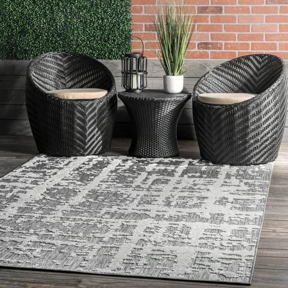 nuLOOM Adley Textured Abstract Lines Indoor/Outdoor Area Rug, 7' 10" x 10', Adley Grey