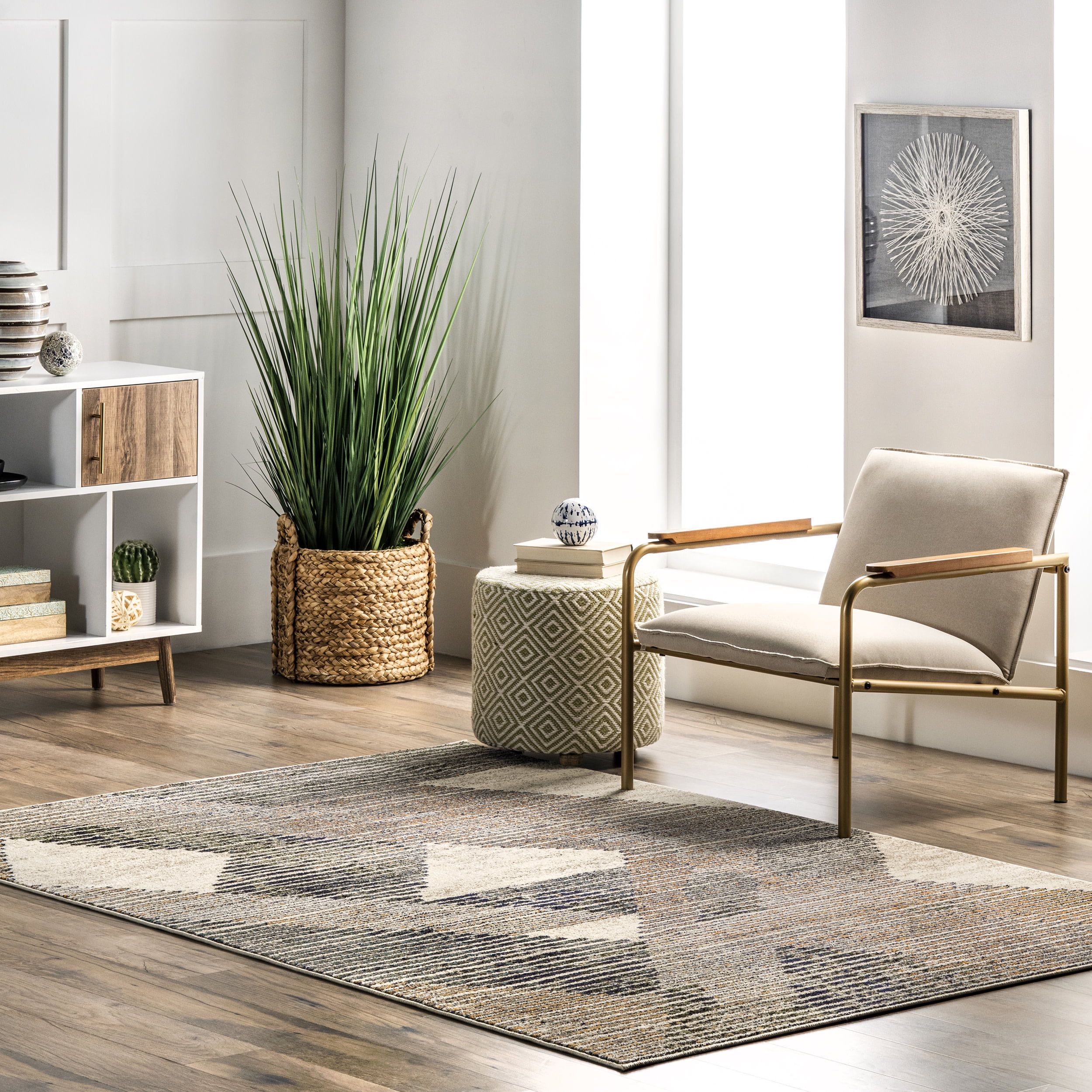 Modern Abstract Gray Synthetic 5'3" x 7'7" Area Rug