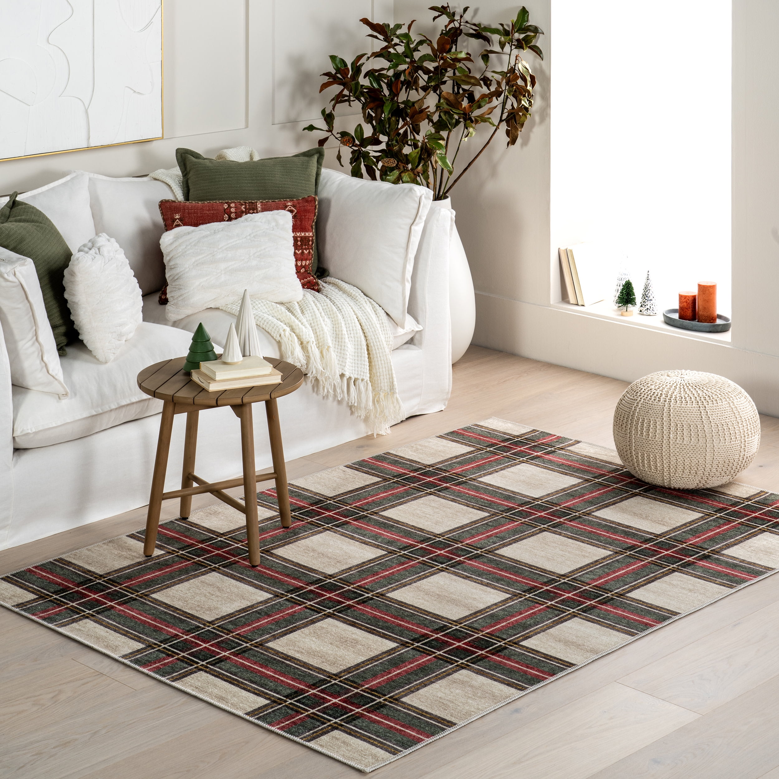 nuLOOM Aiken Classic Tartan Plaid Machine Washable Area Rug, 4' x 6', Beige