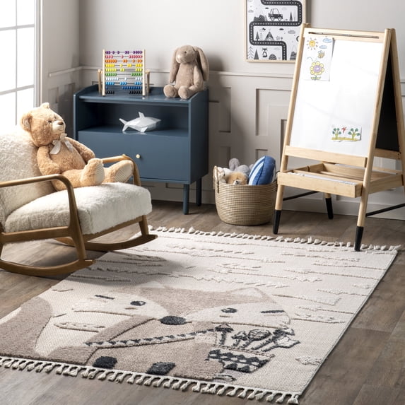 nuLOOM Ailsa Fox Tribal Kids Tasseled Area Rug, 6', Beige
