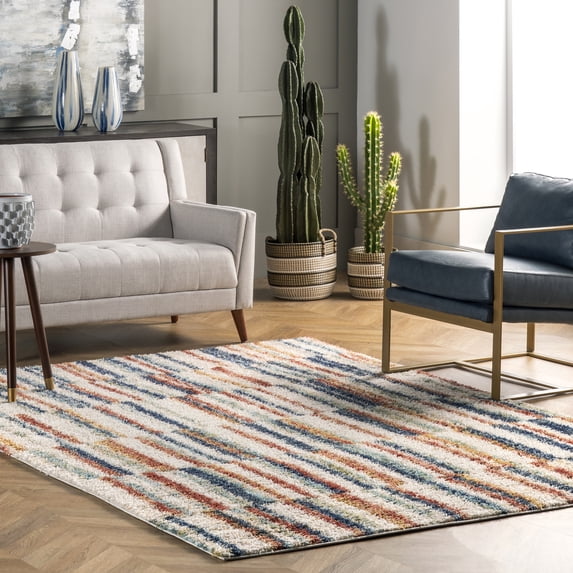 nuLOOM Aimee Banded Stripes Shaggy Area Rug, 4' x 6', Beige