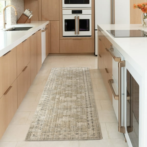 nuLOOM Aine Bordered Machine Washable Indoor/Outdoor Area Rug, 2' 6" x 6', Runner, Aine Beige