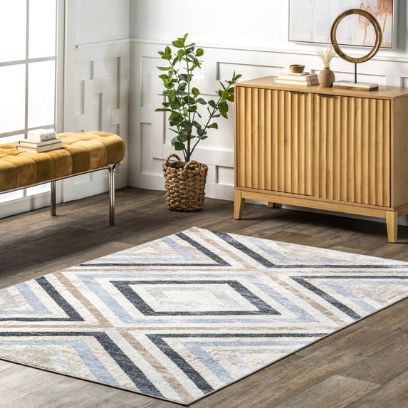 nuLOOM Akari Transitional Diamond Machine Washable Area Rug, 5' 3" x 7' 6", Blue