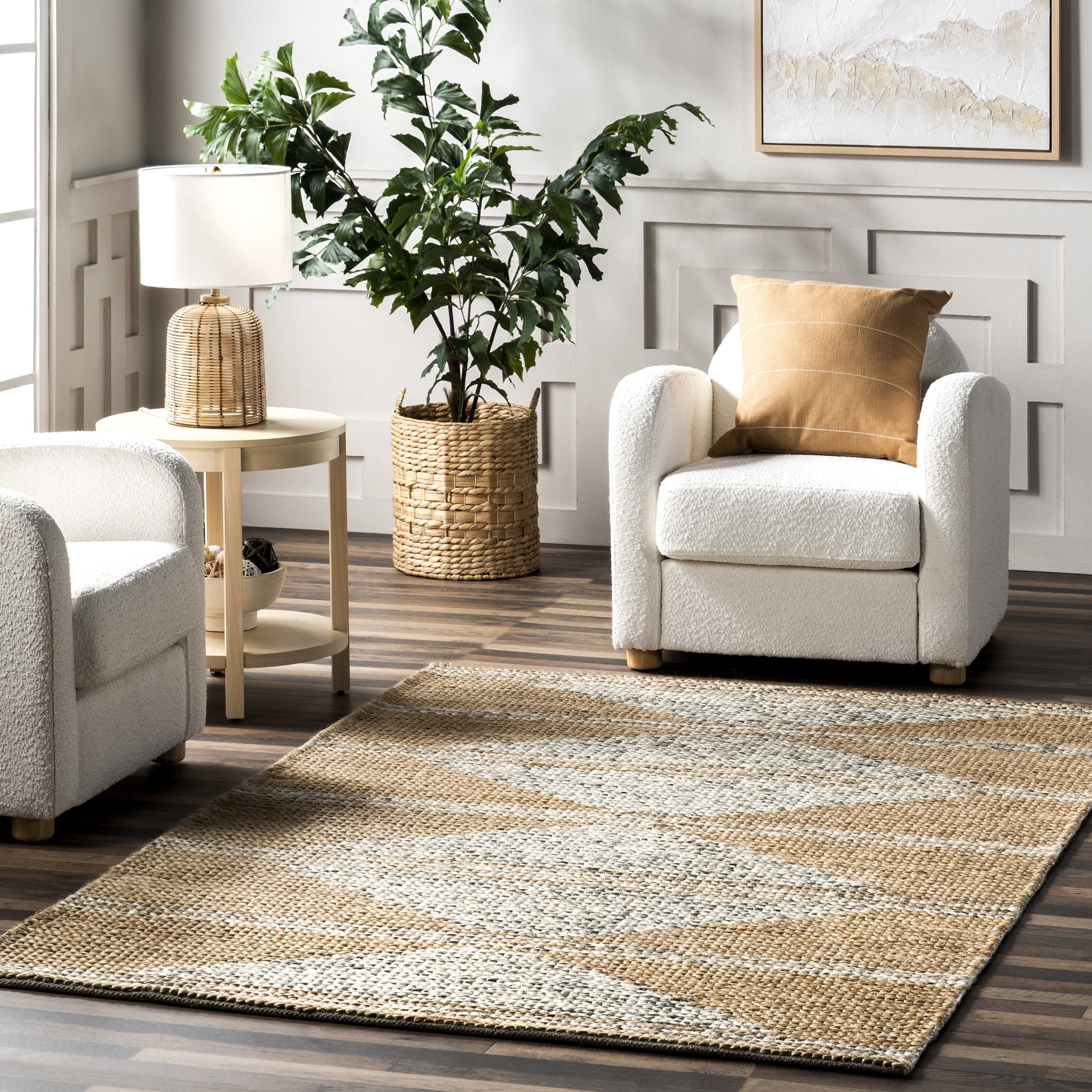 nuLOOM Akasha Faded Diamond Jute Blend Area Rug, 4' x 6', Natural