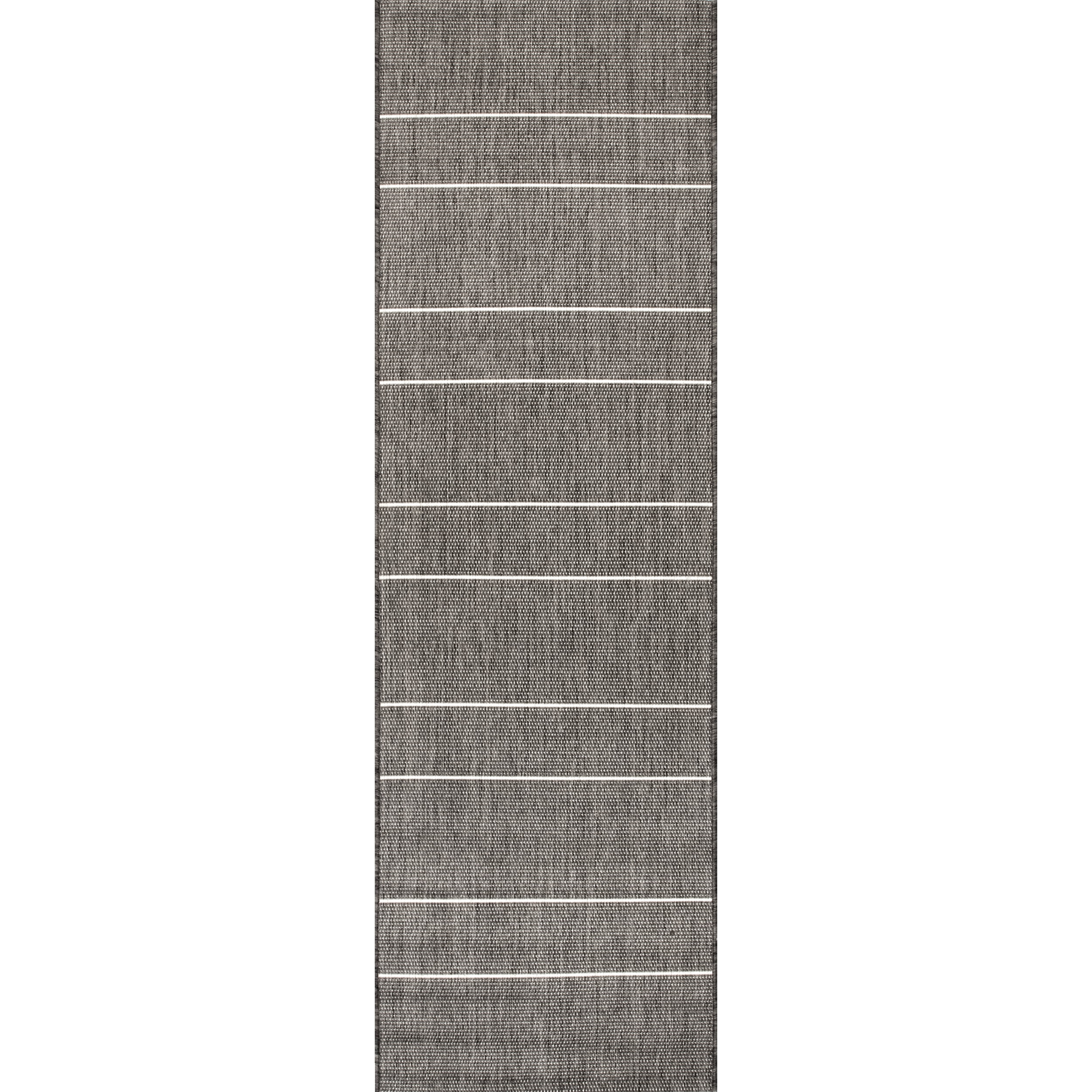 Gray Striped Polypropylene Indoor/Outdoor Runner Rug