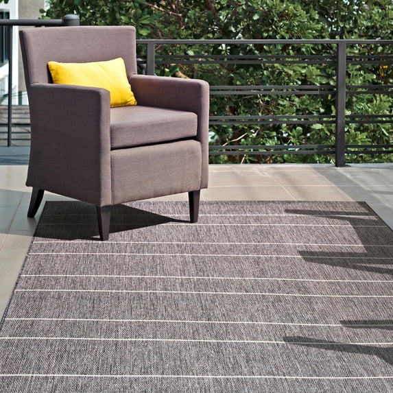 nuLOOM Alaina Indoor/Outdoor Striped Dark Grey 8' Casual Square Rug
