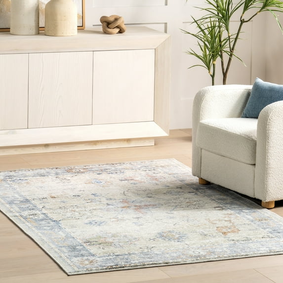 nuLOOM Alayah Floral & Paisley Machine Washable Area Rug, 5' x 7' 5", Light Blue