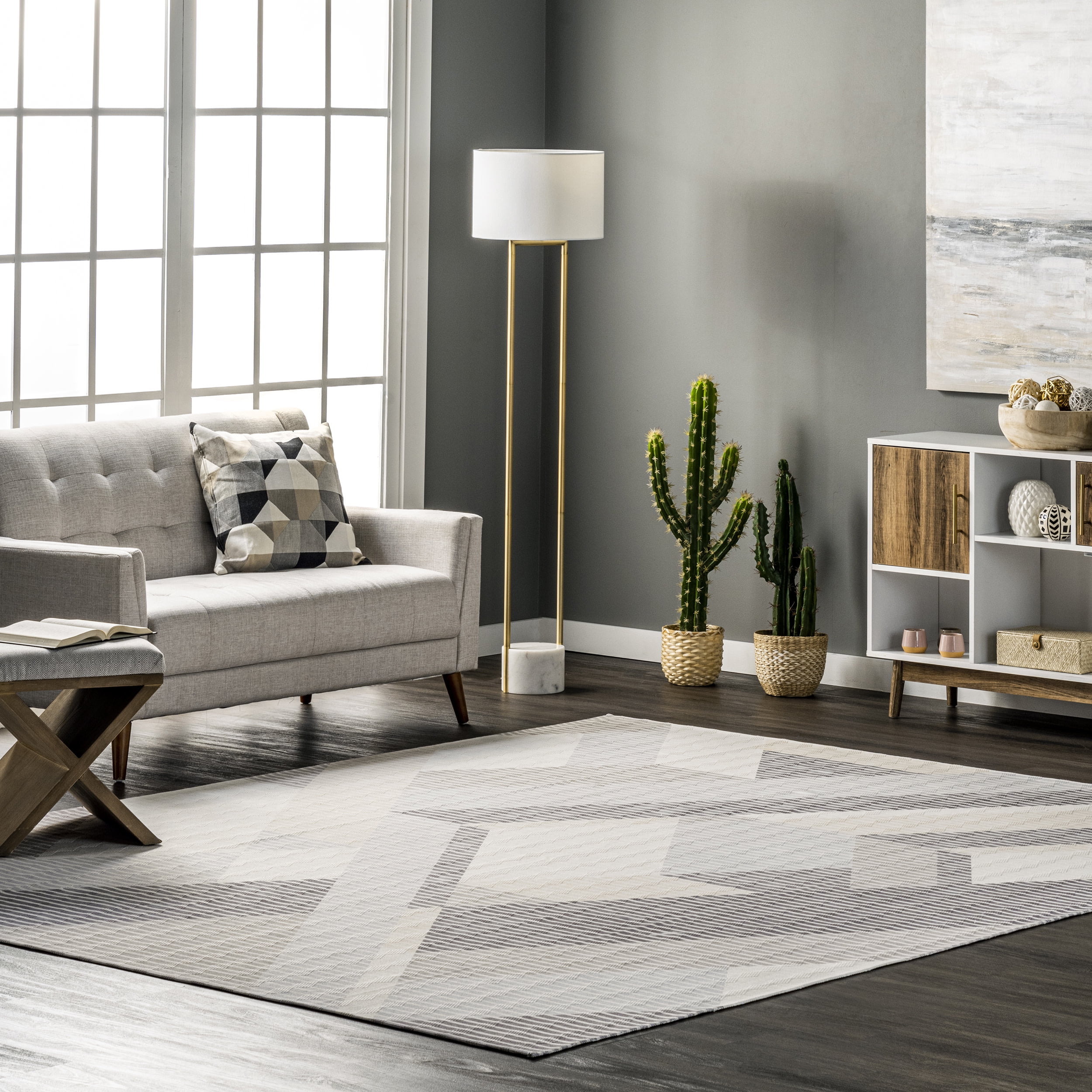 Alesha Beige and Gray Striped Washable 4' x 6' Area Rug