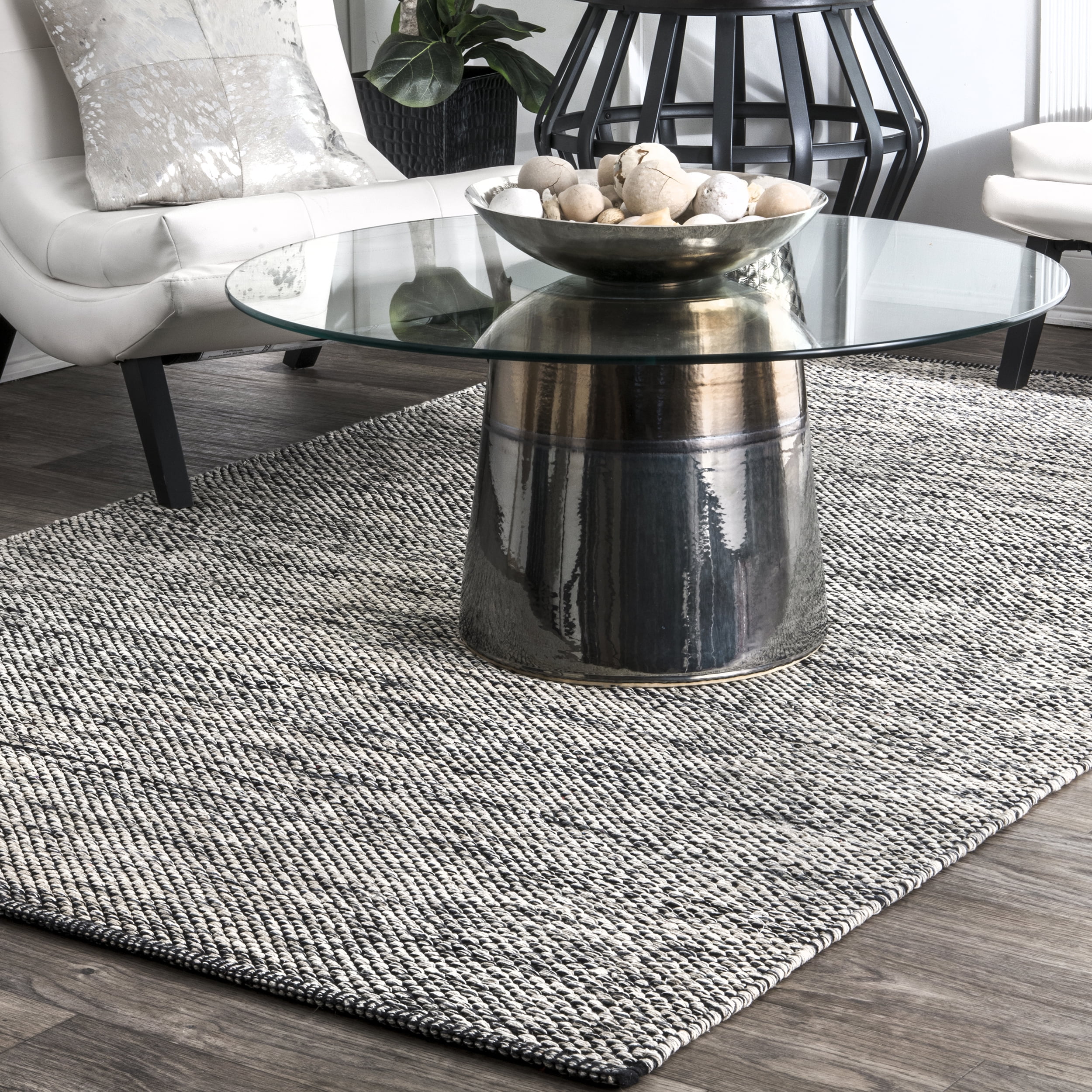 Handmade Square Flat Woven Cotton Rug 6' Gray - Reversible and Stain-Resistant