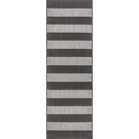 nuLOOM Alexis Striped Indoor/Outdoor Black 2' x 8' Coastal Runner Rug
