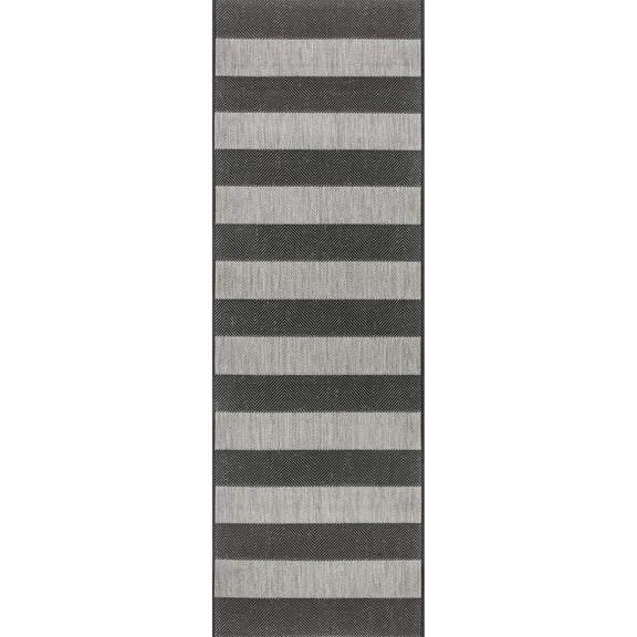 nuLOOM Alexis Striped Indoor/Outdoor Black 2' x 8' Coastal Runner Rug