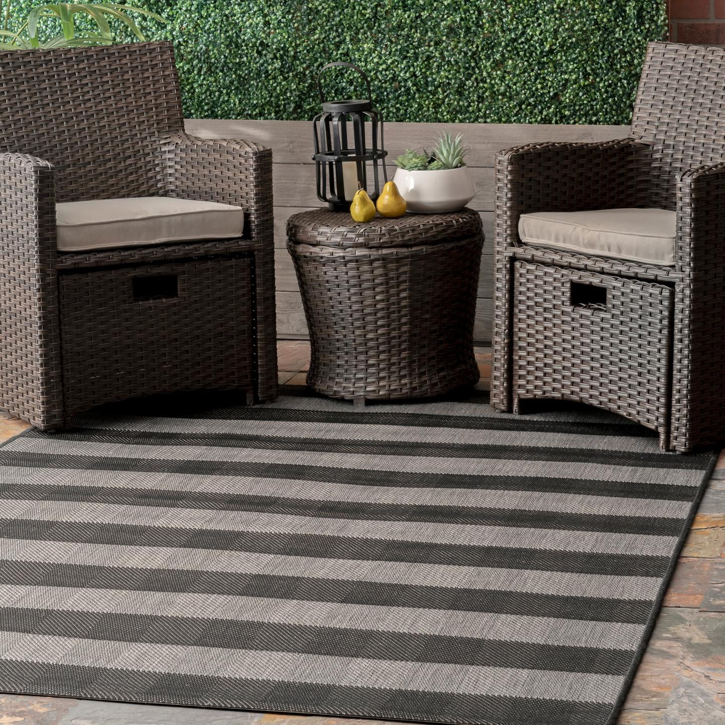 Sharp Striped Black Synthetic 4' x 6' Easy-Care Area Rug