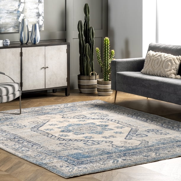 nuLOOM Alexis Vintage Distressed Medallion Area Rug, 4' x 6', Blue