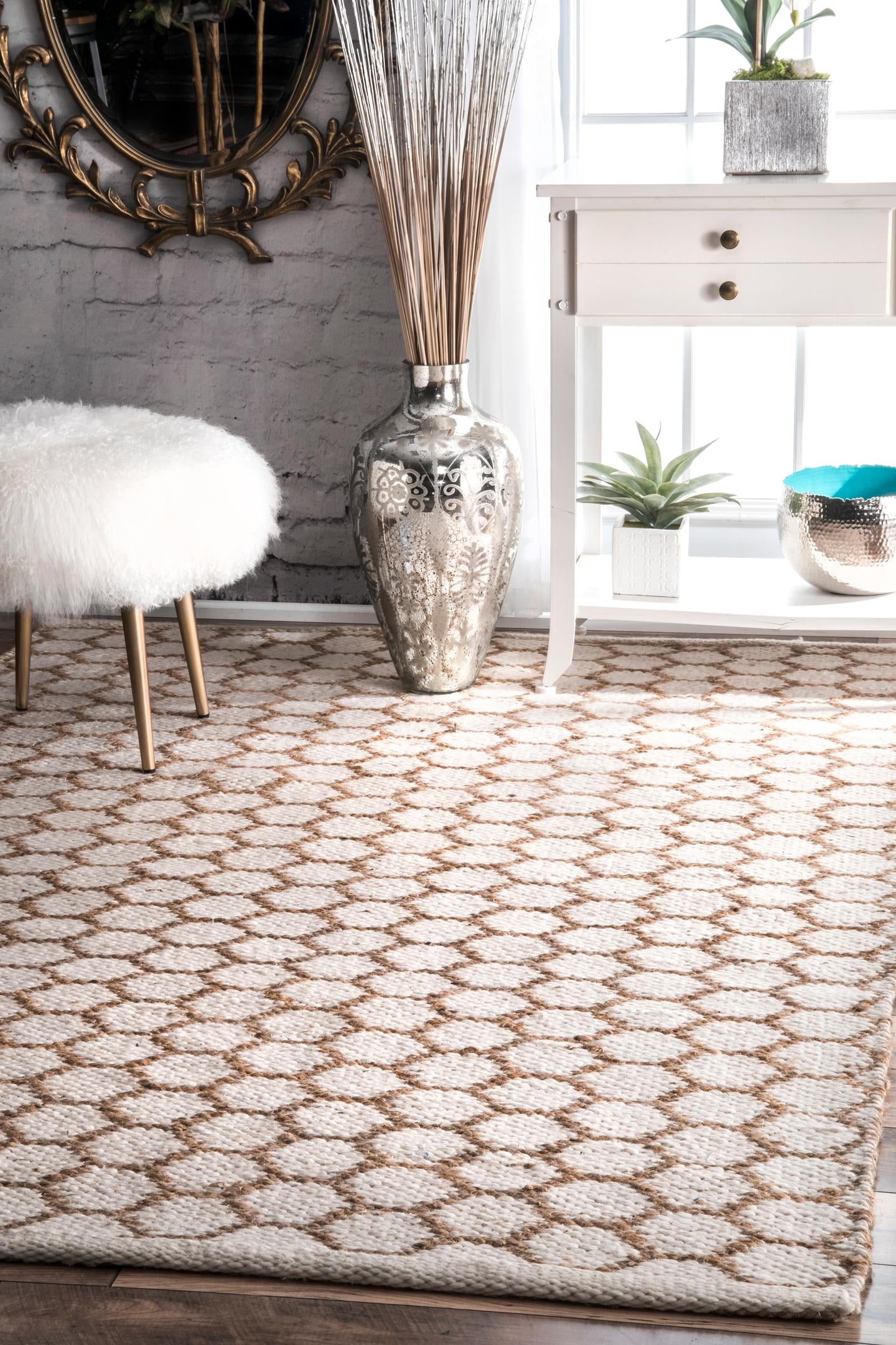 nuLOOM Alisha Honeycomb Reversible Jute Area Rug, 8' 6" x 11' 6", Natural
