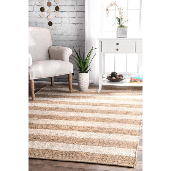 nuLOOM Alisia Flatweave Stripes Jute Area Rug, 4' x 6', Off White