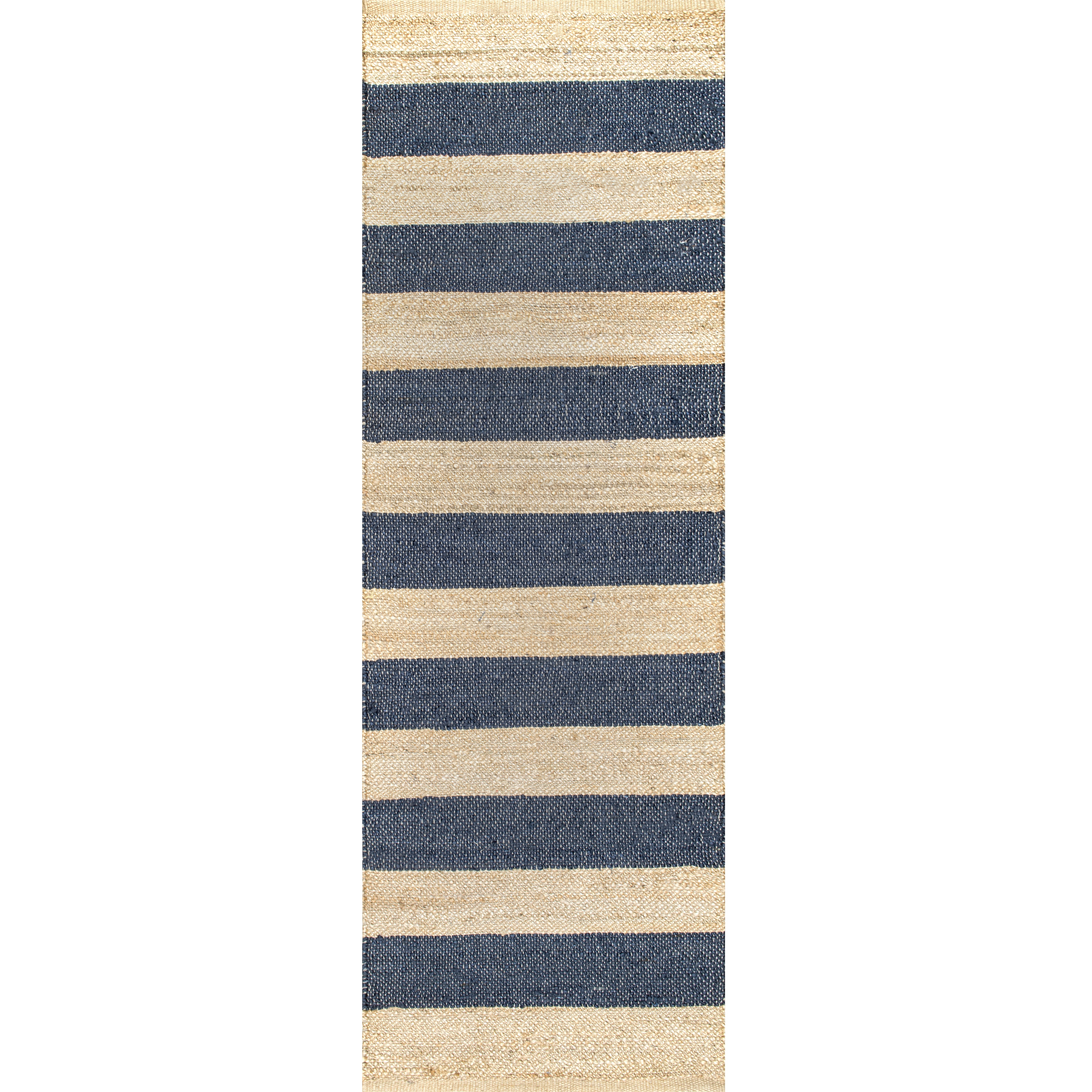 Alisia Denim and Beige Flatweave Jute Runner Rug, 2' 6" x 6'