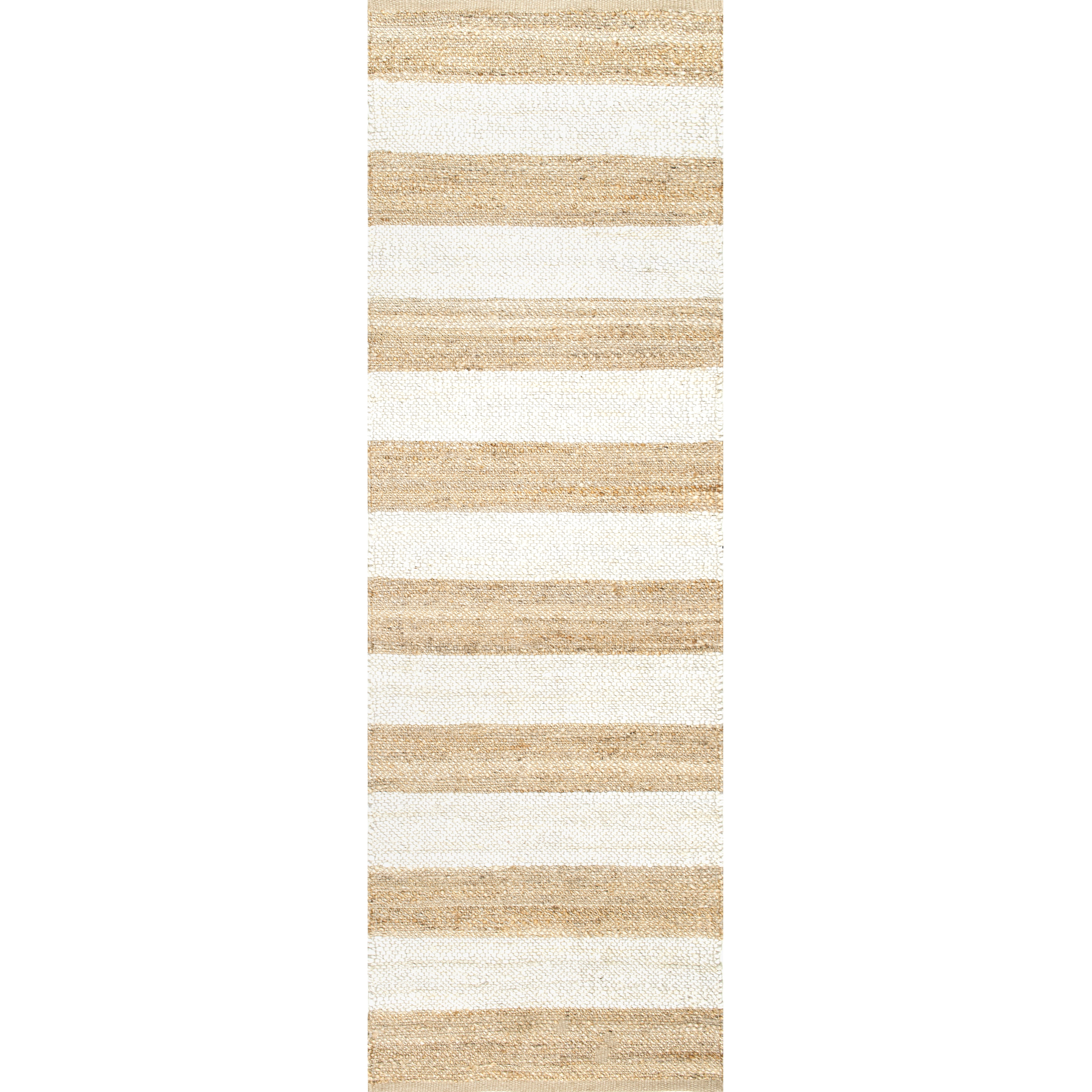Handwoven Off-White and Stripe Jute Runner Rug, 2'6" x 6'