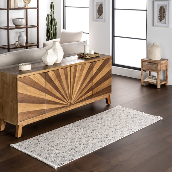 nuLOOM Allona Geometric Tassels Area Rug, 2' 6" x 6', Runner, Allona Ivory