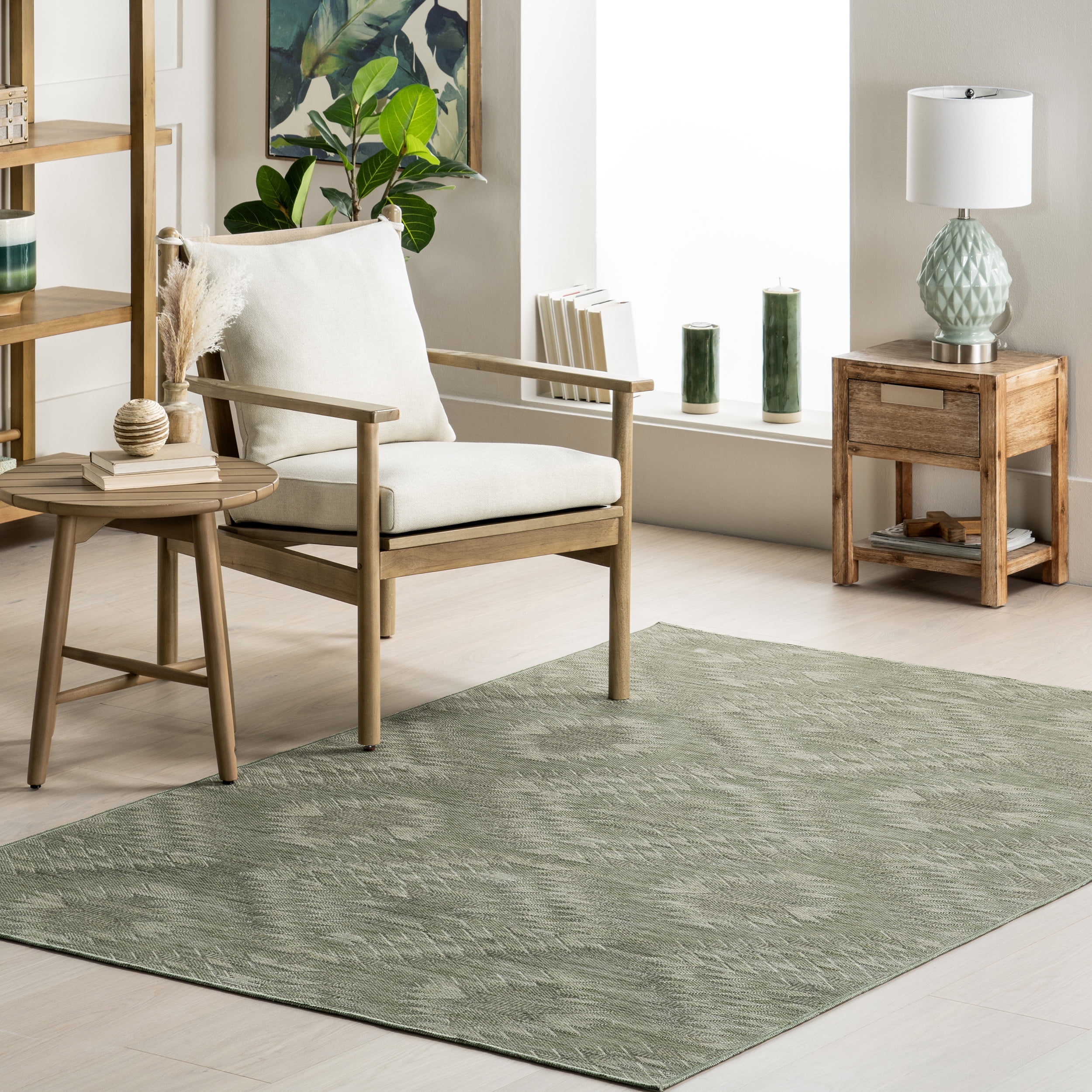 nuLOOM Alma Mid-Century Modern Machine Washable Area Rug, 7' x 9', Sage Green
