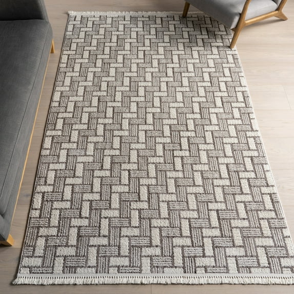 nuLOOM Alora Geometric Tassels Area Rug, 4' x 6', Alora Ivory