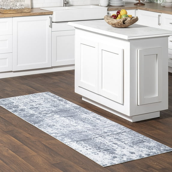 nuLOOM Alva Faded Abstract Machine Washable Area Rug, 2' 6" x 8', Runner, Light Grey