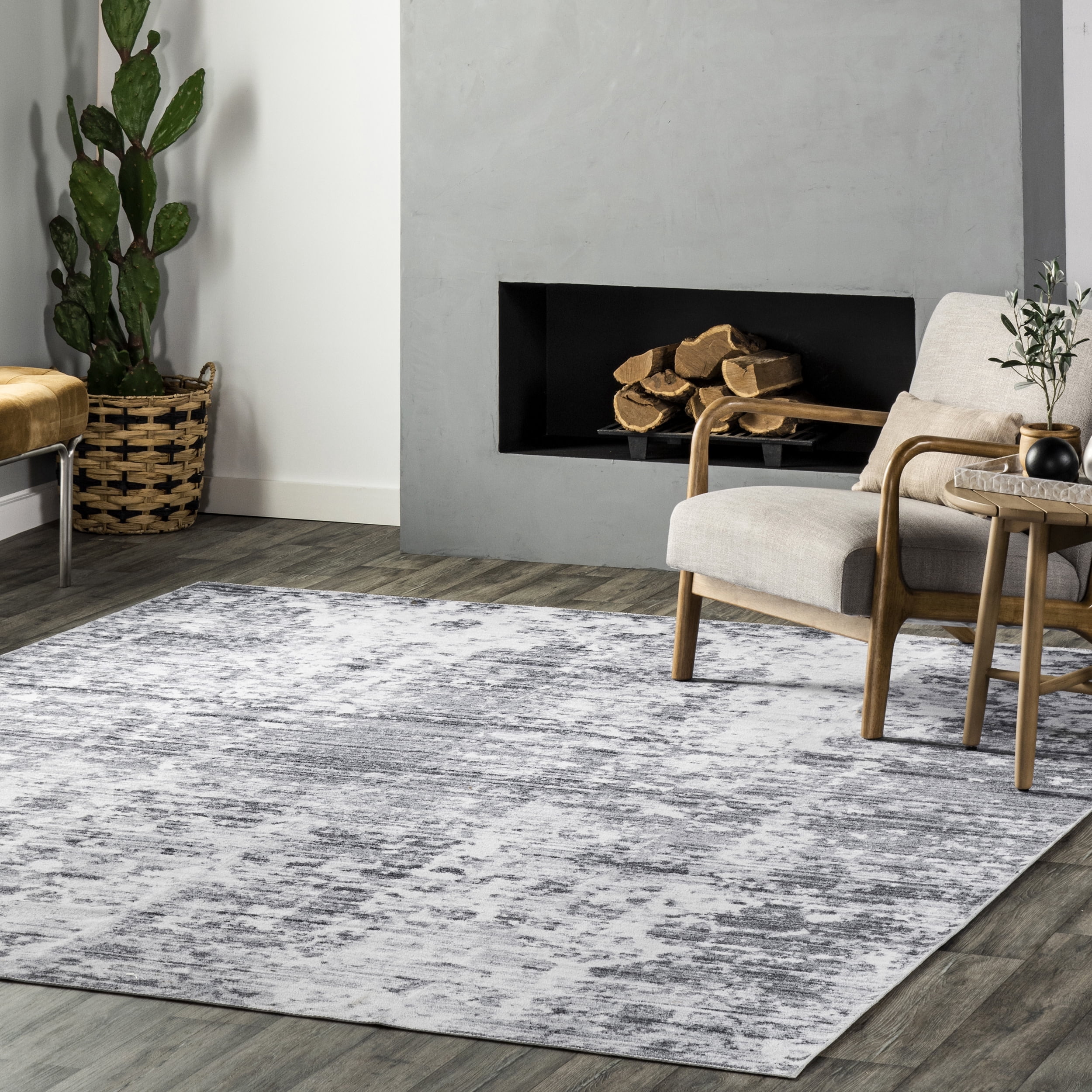 nuLOOM Alva Faded Abstract Machine Washable Area Rug, 5' x 8', Light Gray