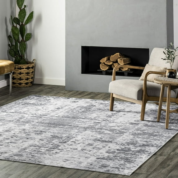nuLOOM Alva SpinClean Faded Abstract Machine Washable Area Rug, 6' x 9', Alva Light Grey