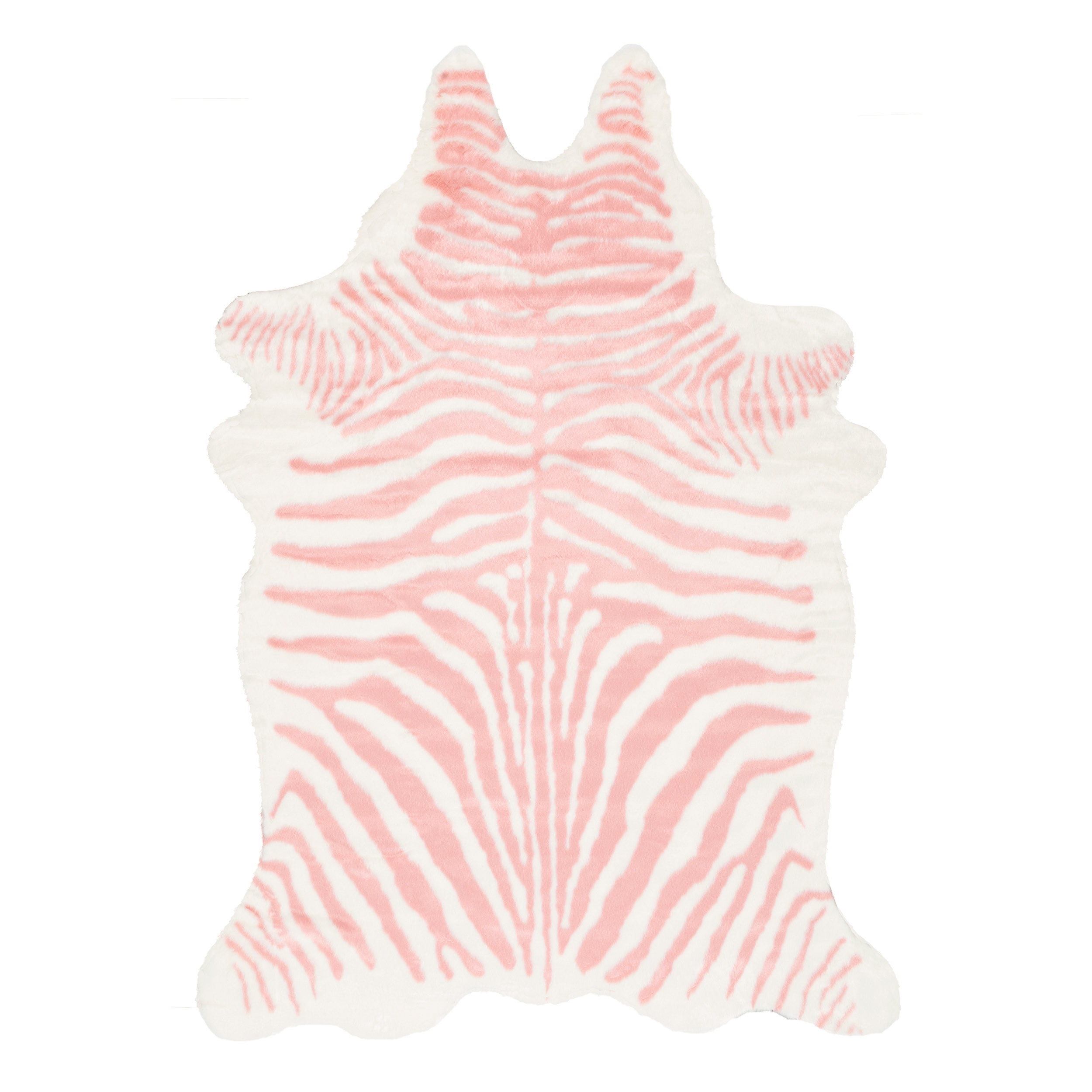 Pink and White Faux Zebra Cowhide Area Rug, 5' x 7'