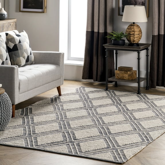 nuLOOM Amada Hand Loomed Textured Diamonds Cotton Area Rug, 8' x 10', Ivory