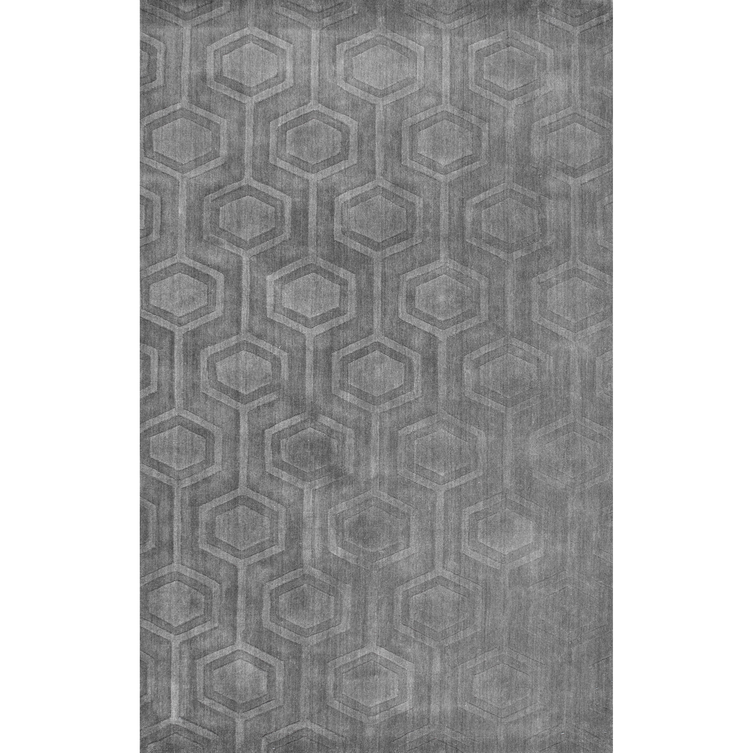 Handmade Hexagon Embossed 73'' Gray Wool Area Rug