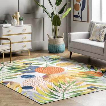 nuLOOM Amelia Machine Washable Tropical Area Rug, 5' x 8', Multicolor