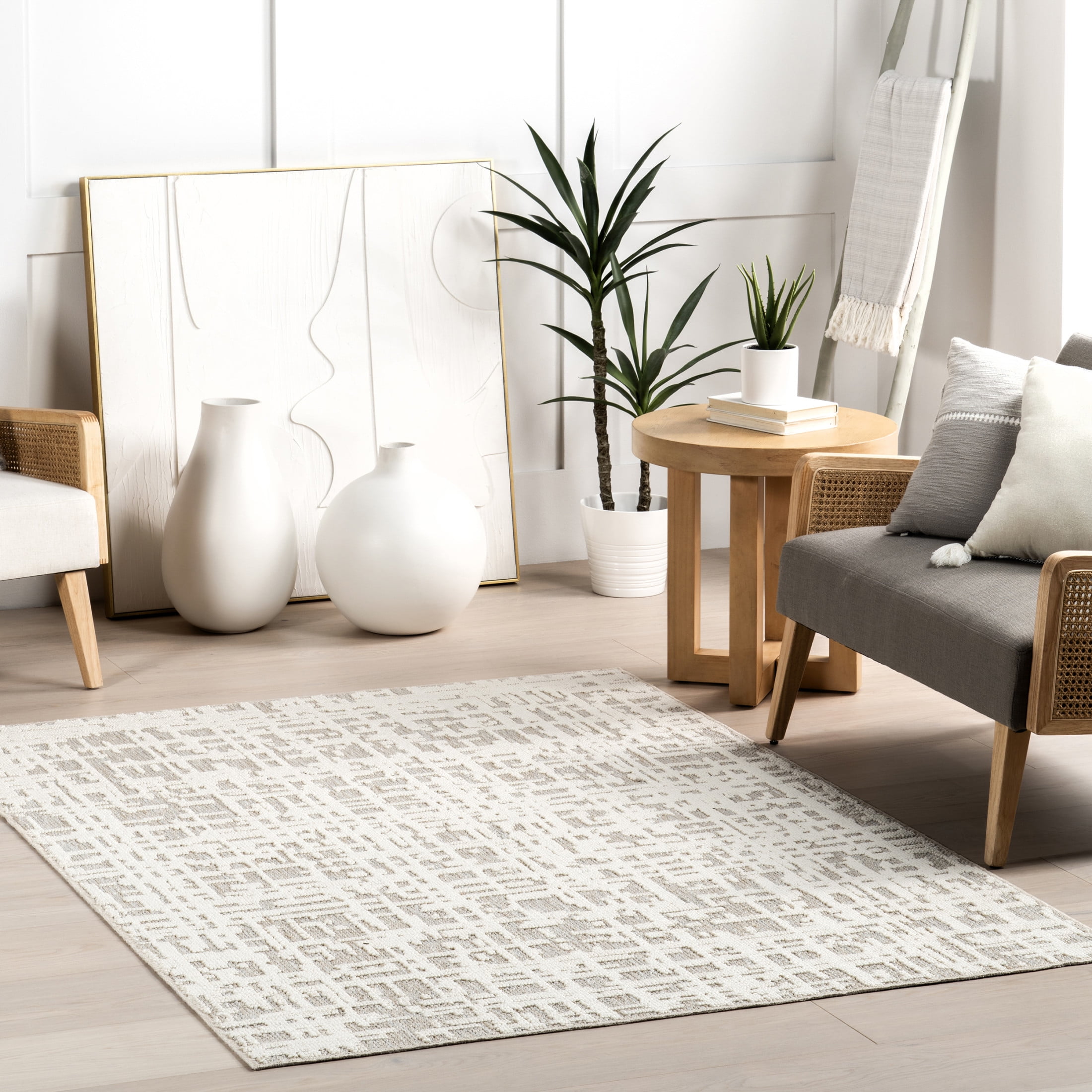 Amity Light Gray Abstract Synthetic Machine Washable Rug, 3' x 5'