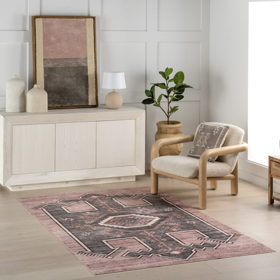 nuLOOM Amyra SplashGuard Machine Washable Area Rug, 5' x 8', Blush