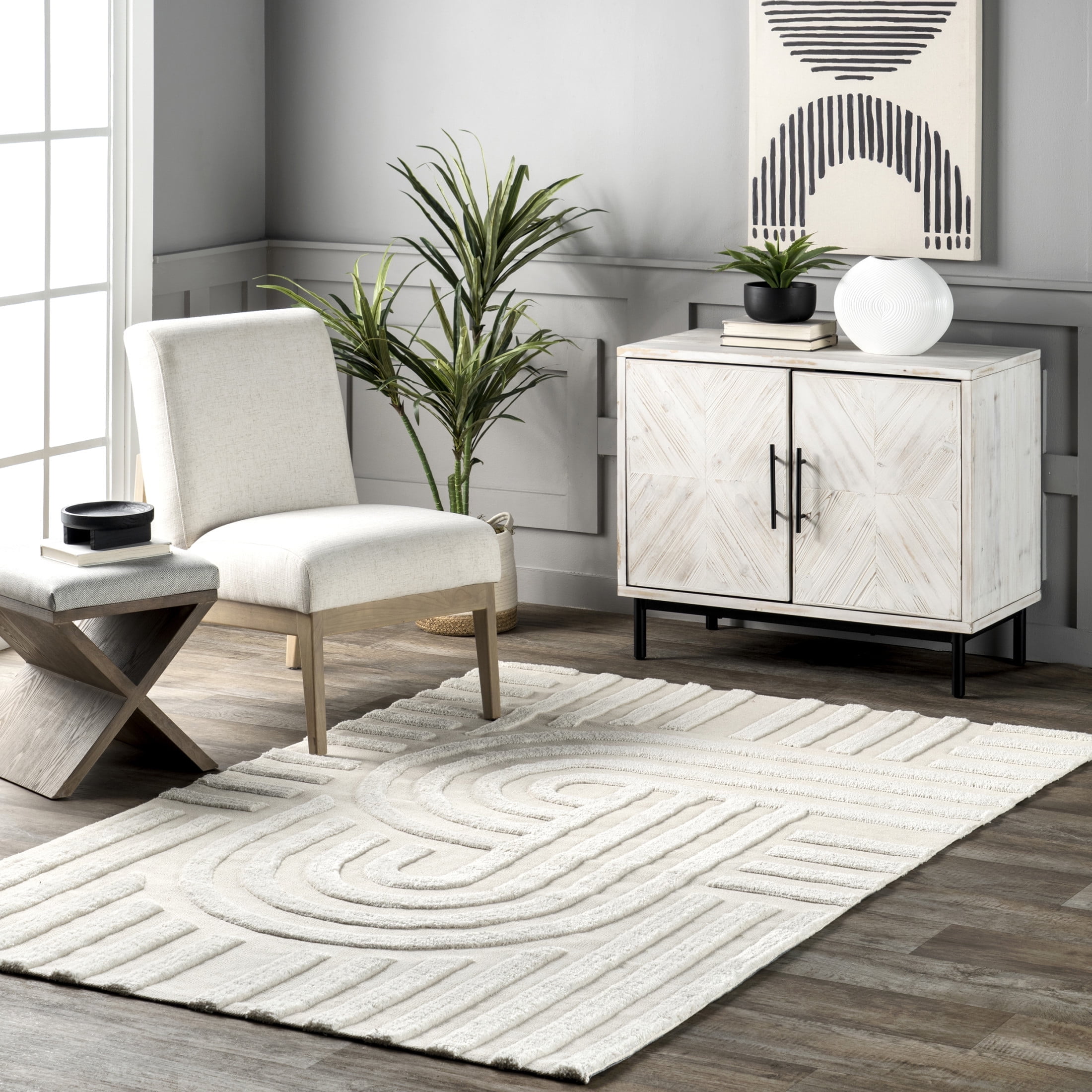 Handmade Ivory Wool Blend Tufted Rectangular Rug 8' x 10'