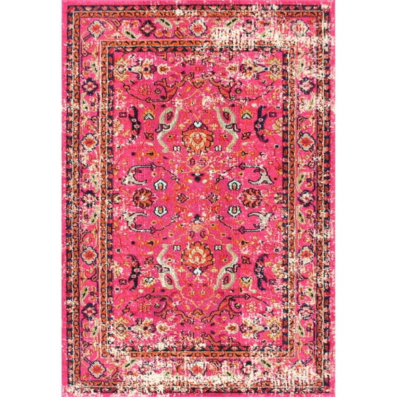 nuLOOM Anabel Distressed Floral Area Rug, 6' 7" x 9', Pink