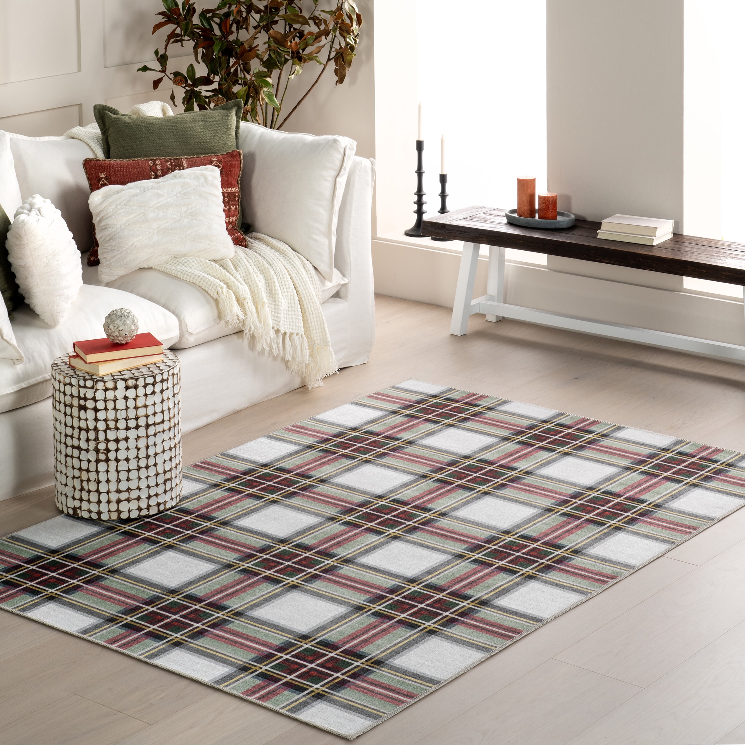 nuLOOM Analisse Stewart Plaid Machine Washable Area Rug, 4' x 6', Red