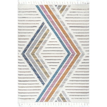 nuLOOM Angela High-Low Modern Diamond Tassel Area Rug, 5' 3" x 7' 6", Beige