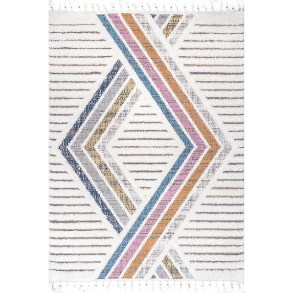nuLOOM Angela High-Low Modern Diamond Tassel Area Rug, 5' 3" x 7' 6", Beige